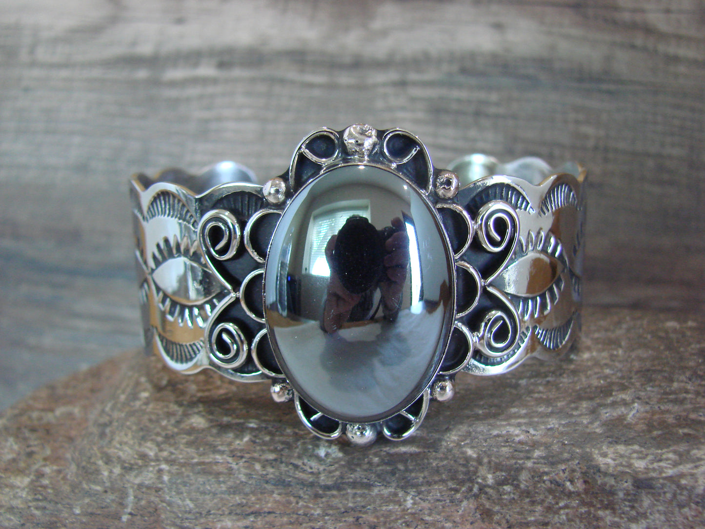 Navajo Indian Nickel Silver & Hematite Bracelet by Cleveland