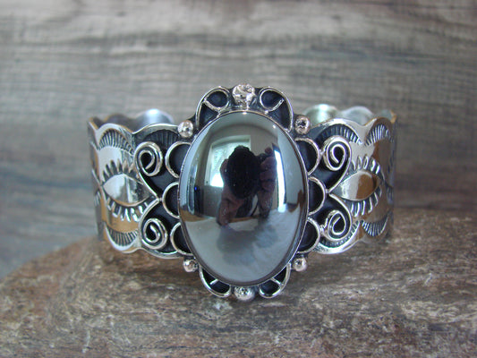 Navajo Indian Nickel Silver & Hematite Bracelet by Cleveland
