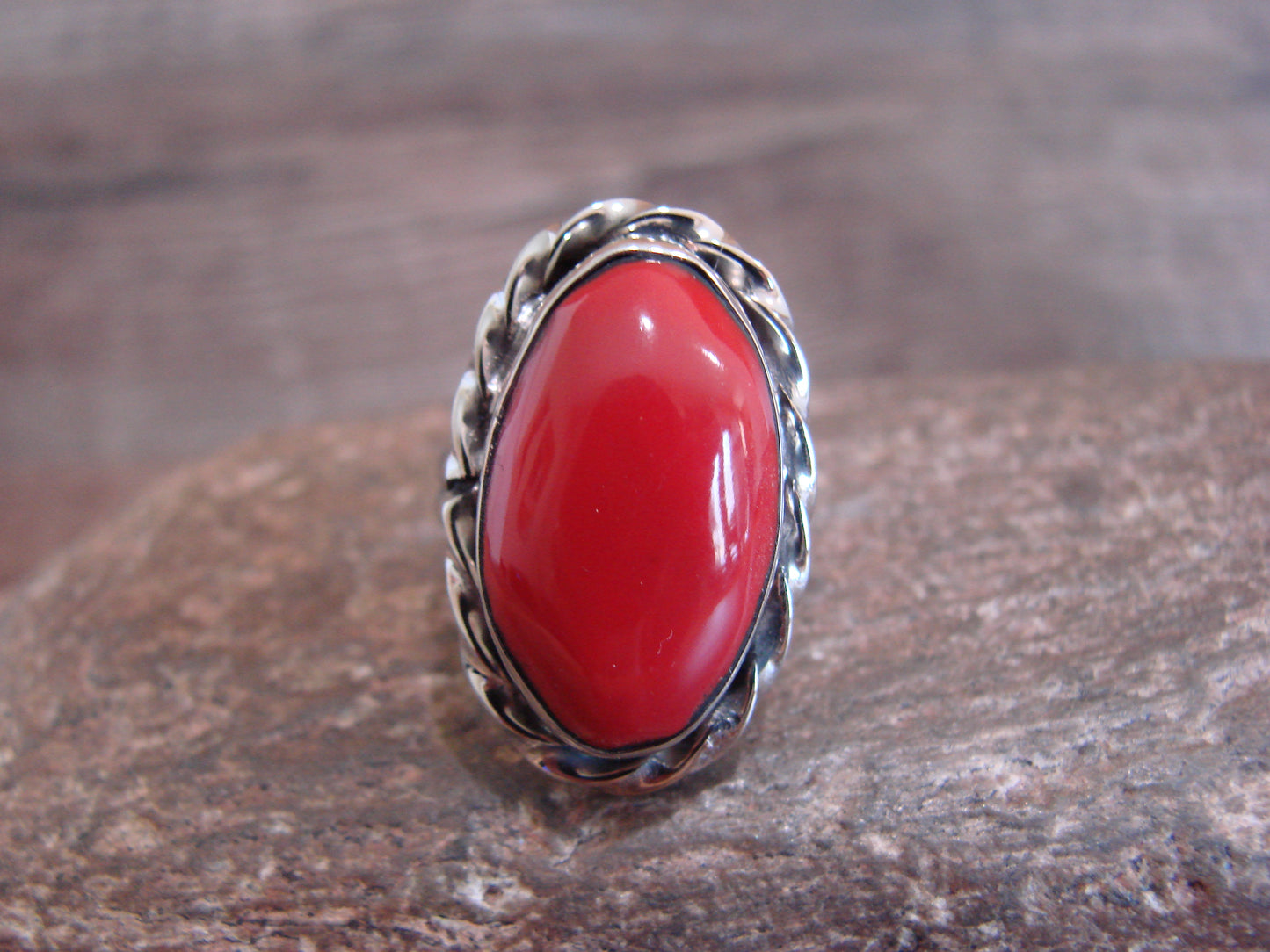 Native American Nickel Silver & Red Howlite Ring Size 7 - Cleveland