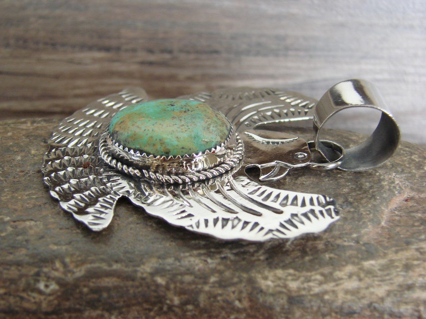 Native American Nickel Silver & Turquoise Eagle Pendant - Cleveland