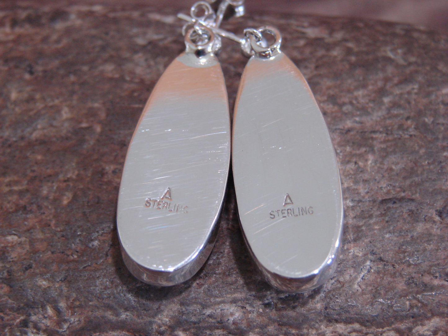Navajo Sterling Silver & White Buffalo Turquoise Post Dangle Earrings by A