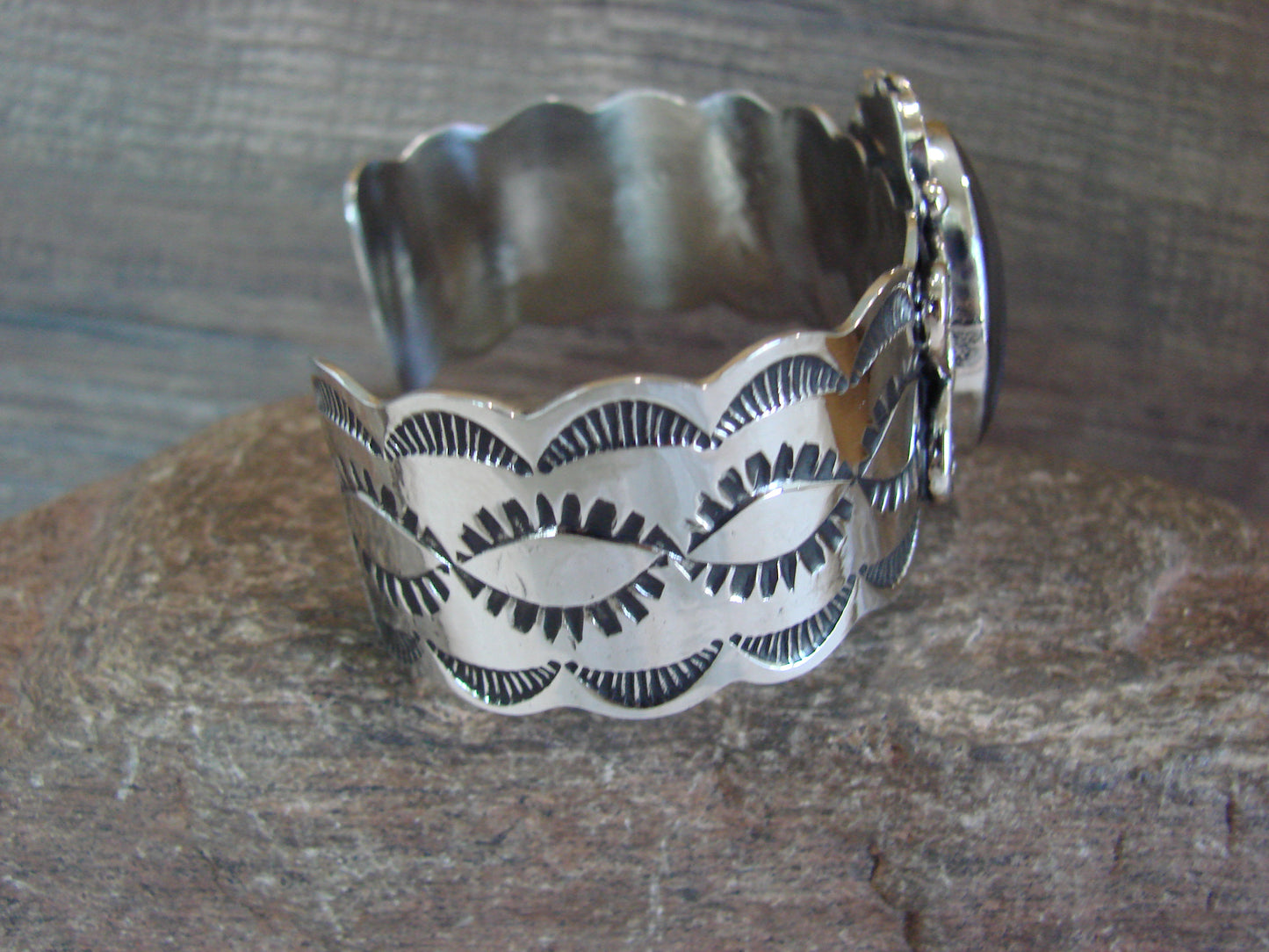 Navajo Indian Nickel Silver & Hematite Bracelet by Cleveland