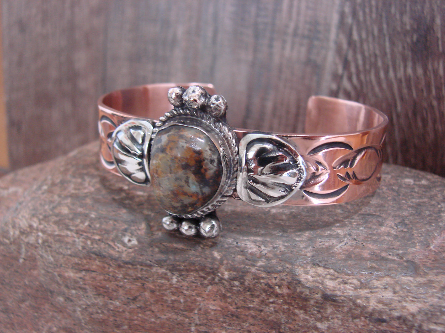 Native American Copper & Turquoise Bracelet by Cleveland