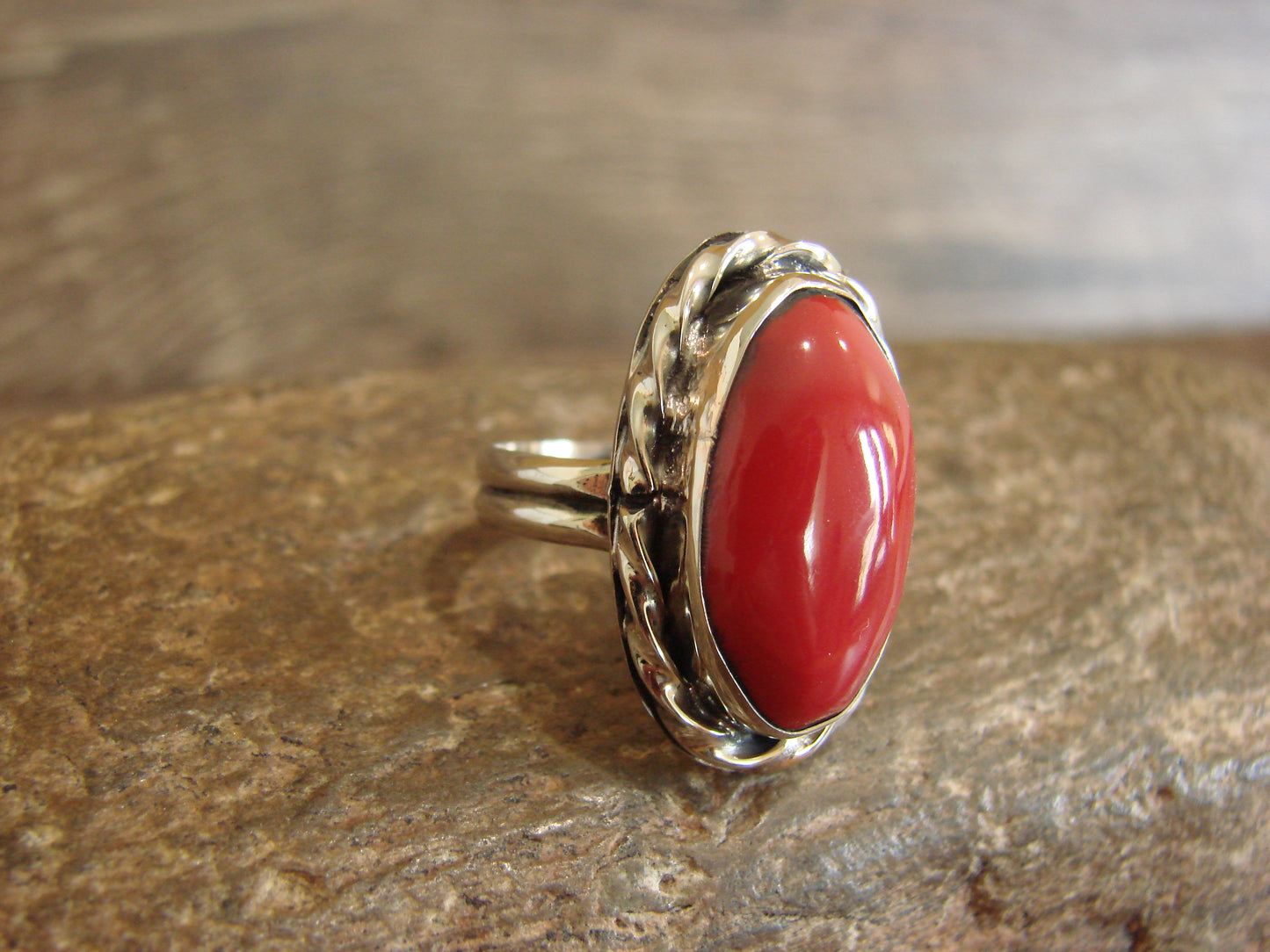 Native American Nickel Silver & Red Howlite Ring Size 7 - Cleveland