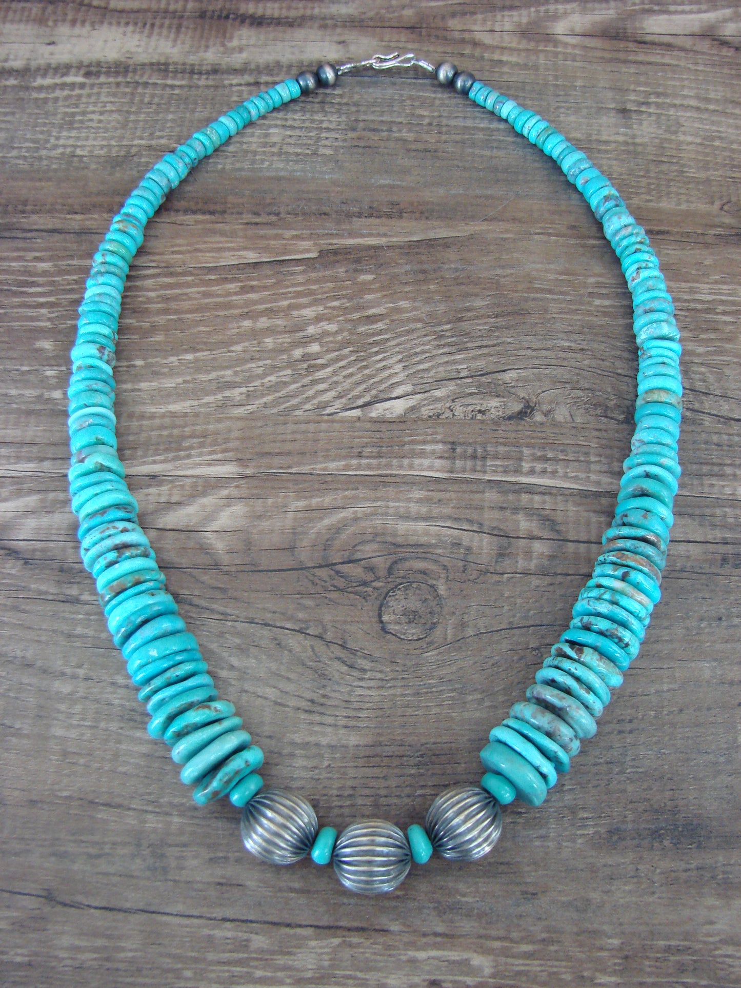 Native American 20" Sterling Silver Navajo Pearl & Kingman Turquoise Necklace - Mariano