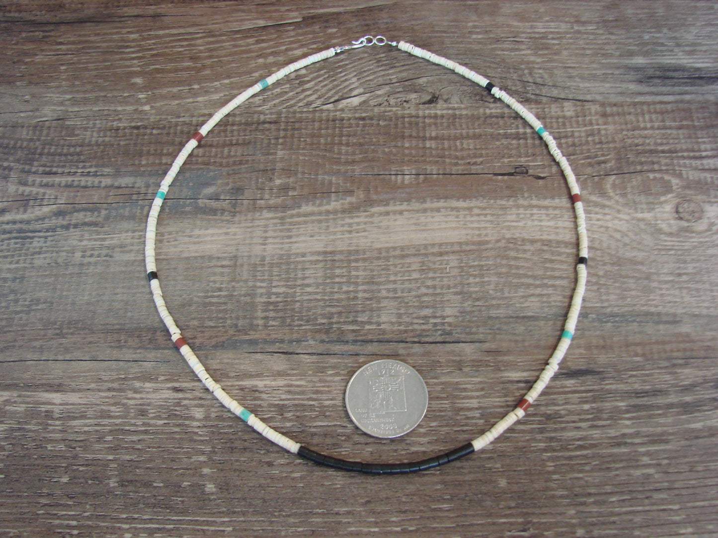 Native American 18" Santo Domingo Tortoise Shell Heishi Necklace - Crespin