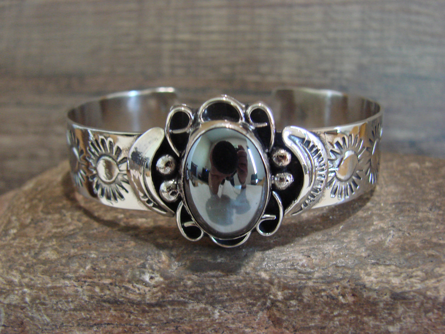 Navajo Indian Nickel Silver & Hematite Bracelet by Cleveland