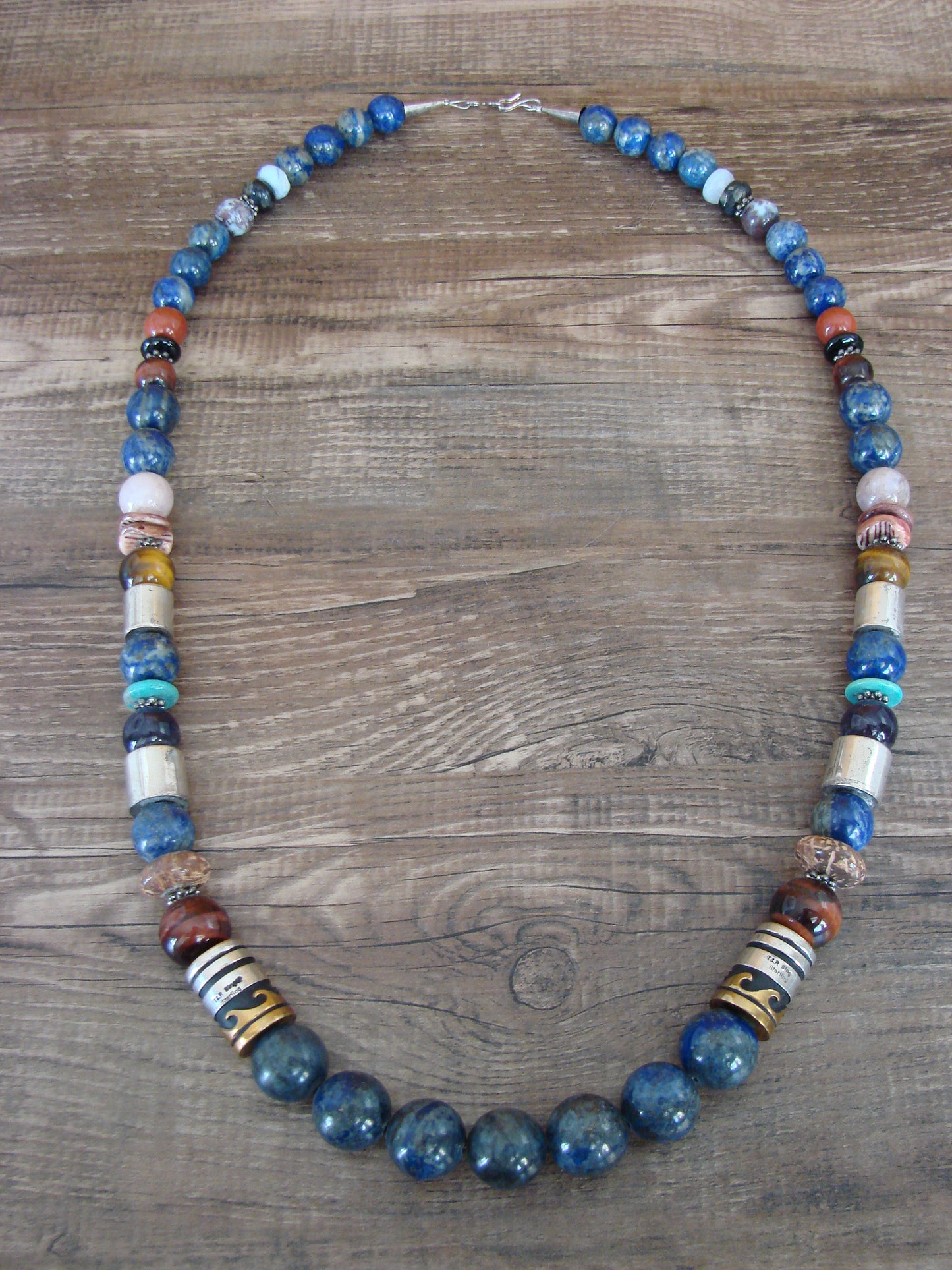 Native American Sterling Silver & Lapis 28" Gemstone Necklace by Singer