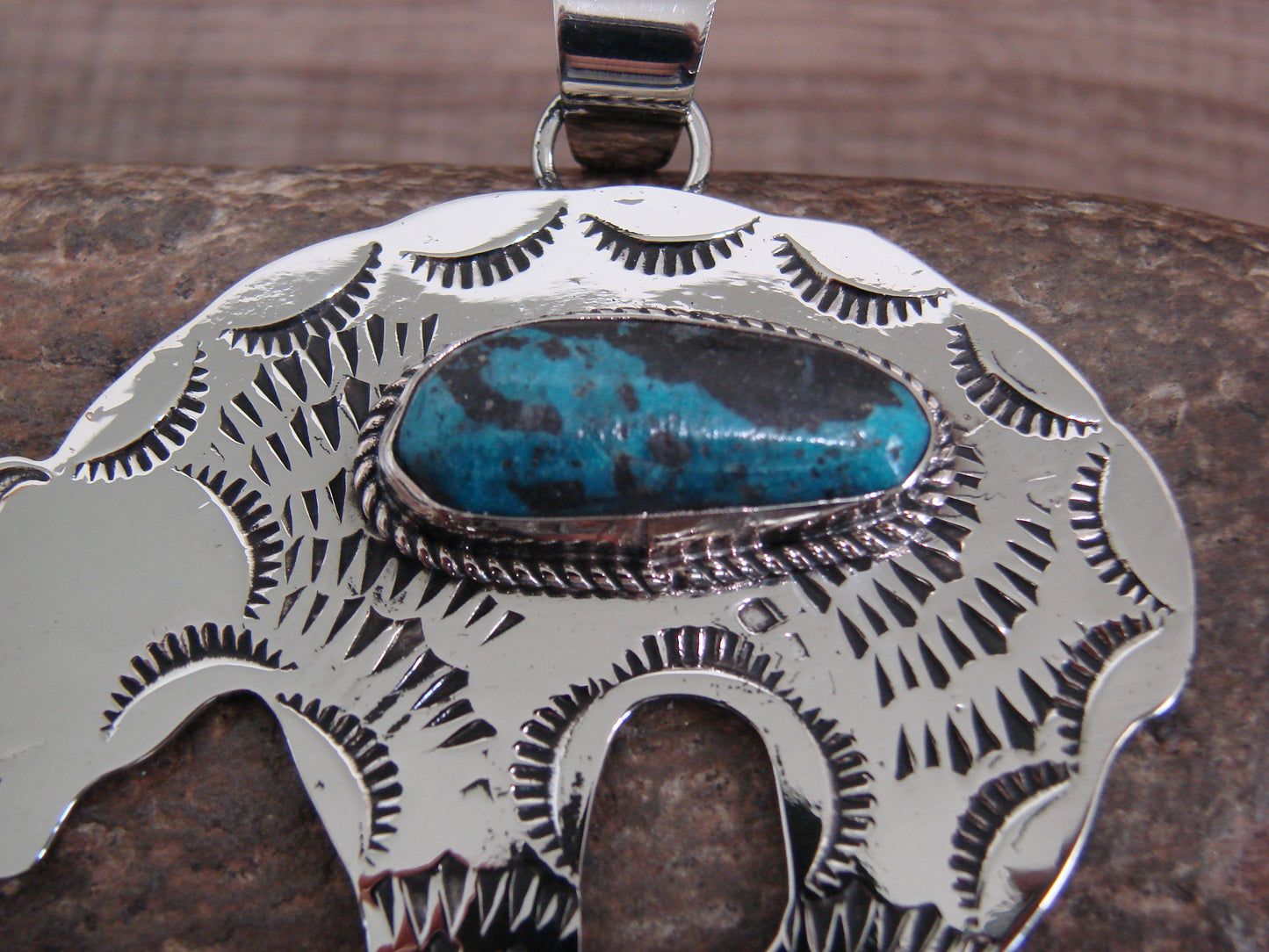 Native American Nickel Silver & Turquoise Bear Pendant - Cleveland