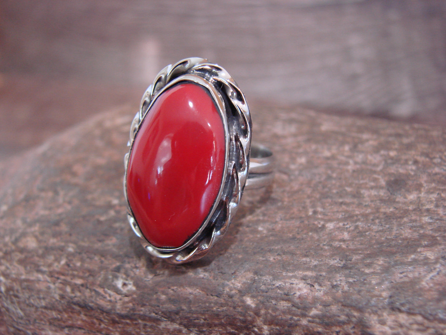 Native American Nickel Silver & Red Howlite Ring Size 7 - Cleveland