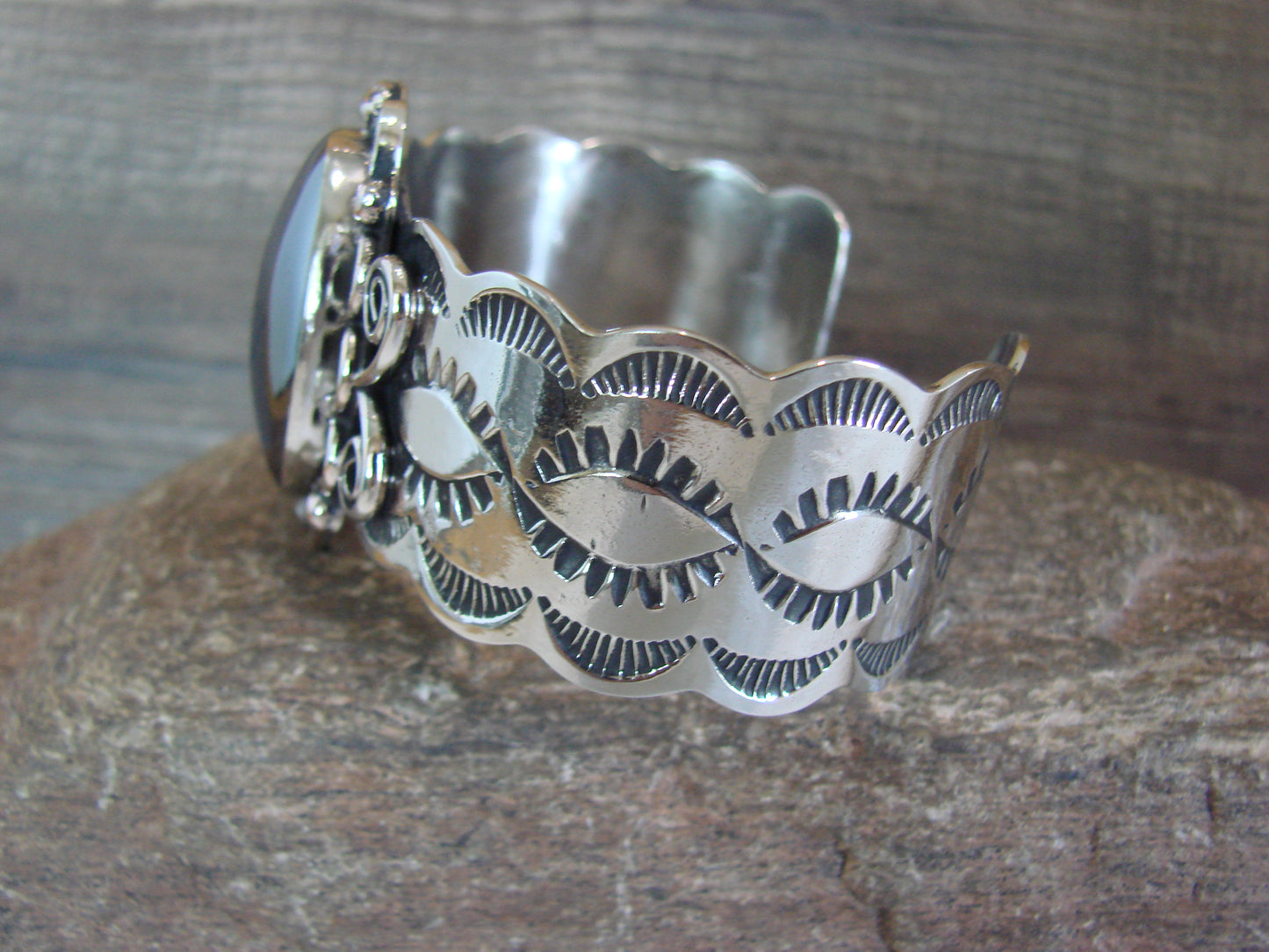 Navajo Indian Nickel Silver & Hematite Bracelet by Cleveland