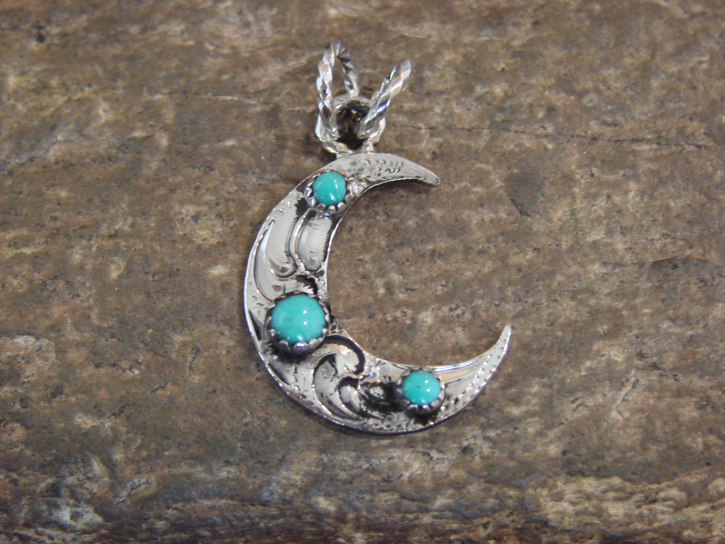 Native American Sterling Silver Turquoise Moon Pendant - Belin