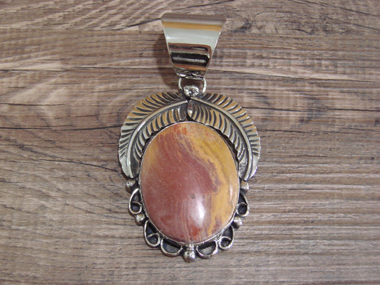 Large Navajo Indian Nickel Silver & Jasper Pendant by Cleveland