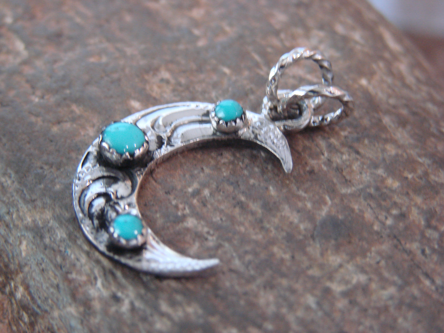 Native American Sterling Silver Turquoise Moon Pendant - Belin