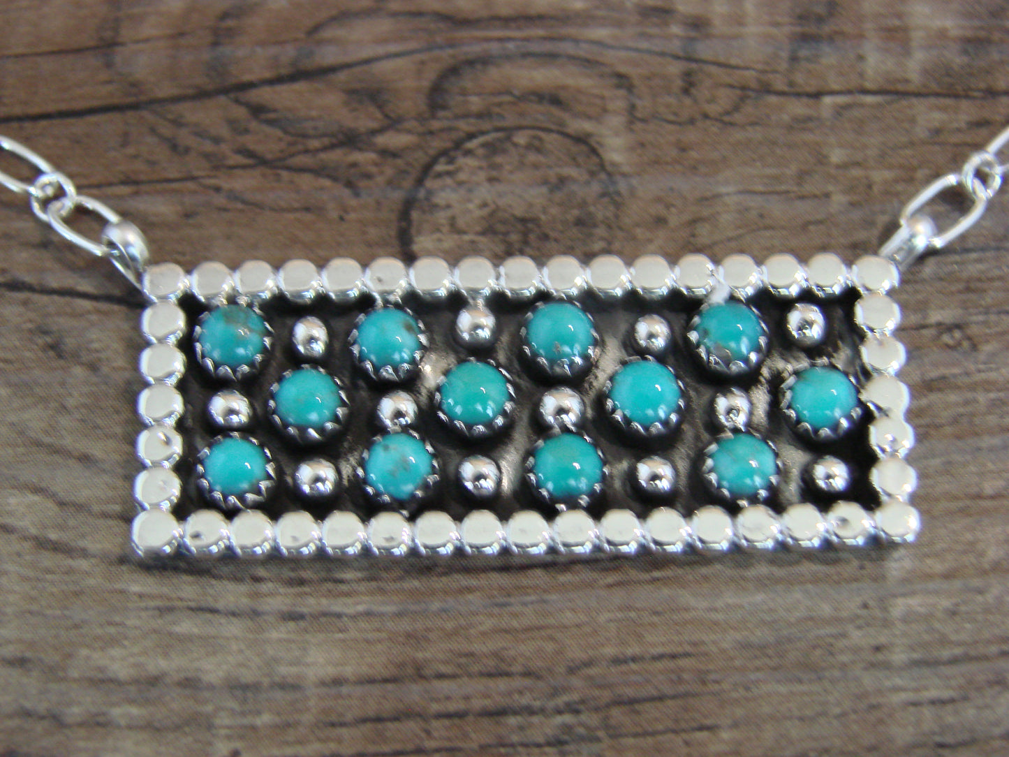 Native American 18" Sterling Silver & Turquoise Cluster Link Necklace by Lonjose