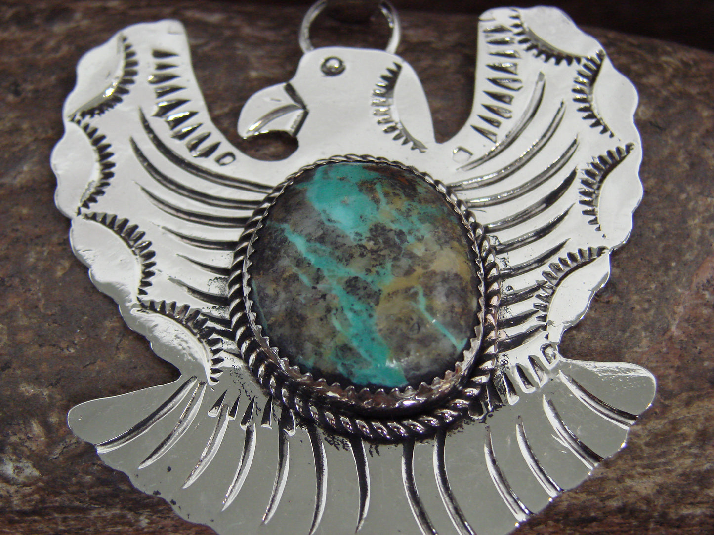 Native American Nickel Silver & Turquoise Eagle Pendant - Cleveland
