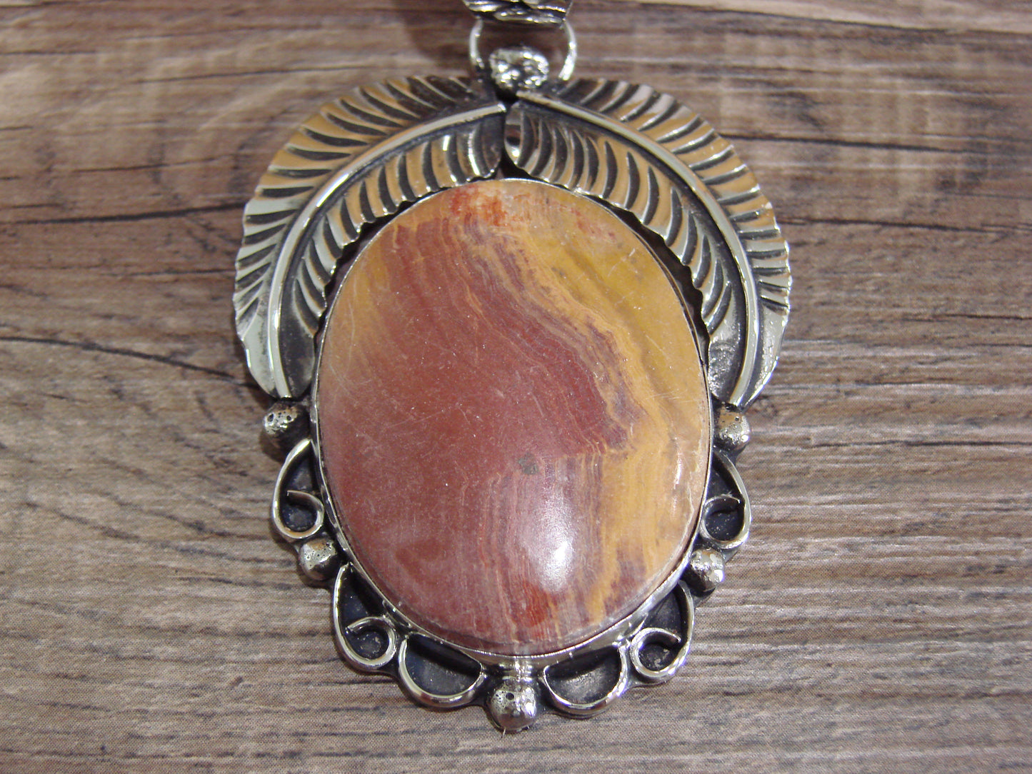 Large Navajo Indian Nickel Silver & Jasper Pendant by Cleveland