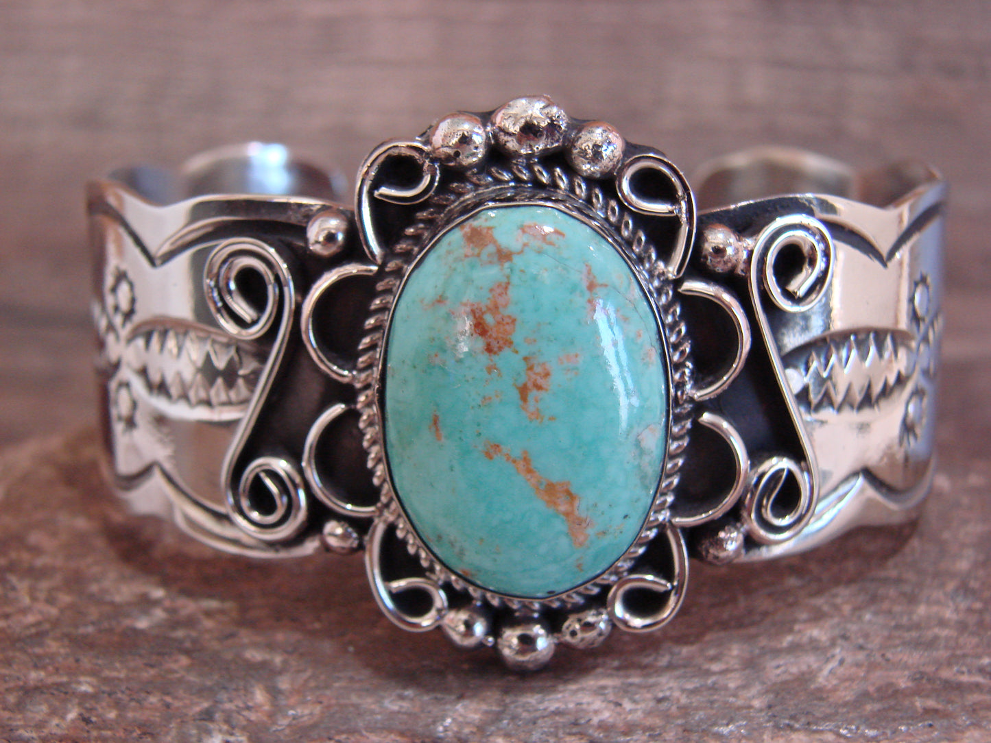 Native American Nickel Silver & Turquoise Bracelet by Cleveland