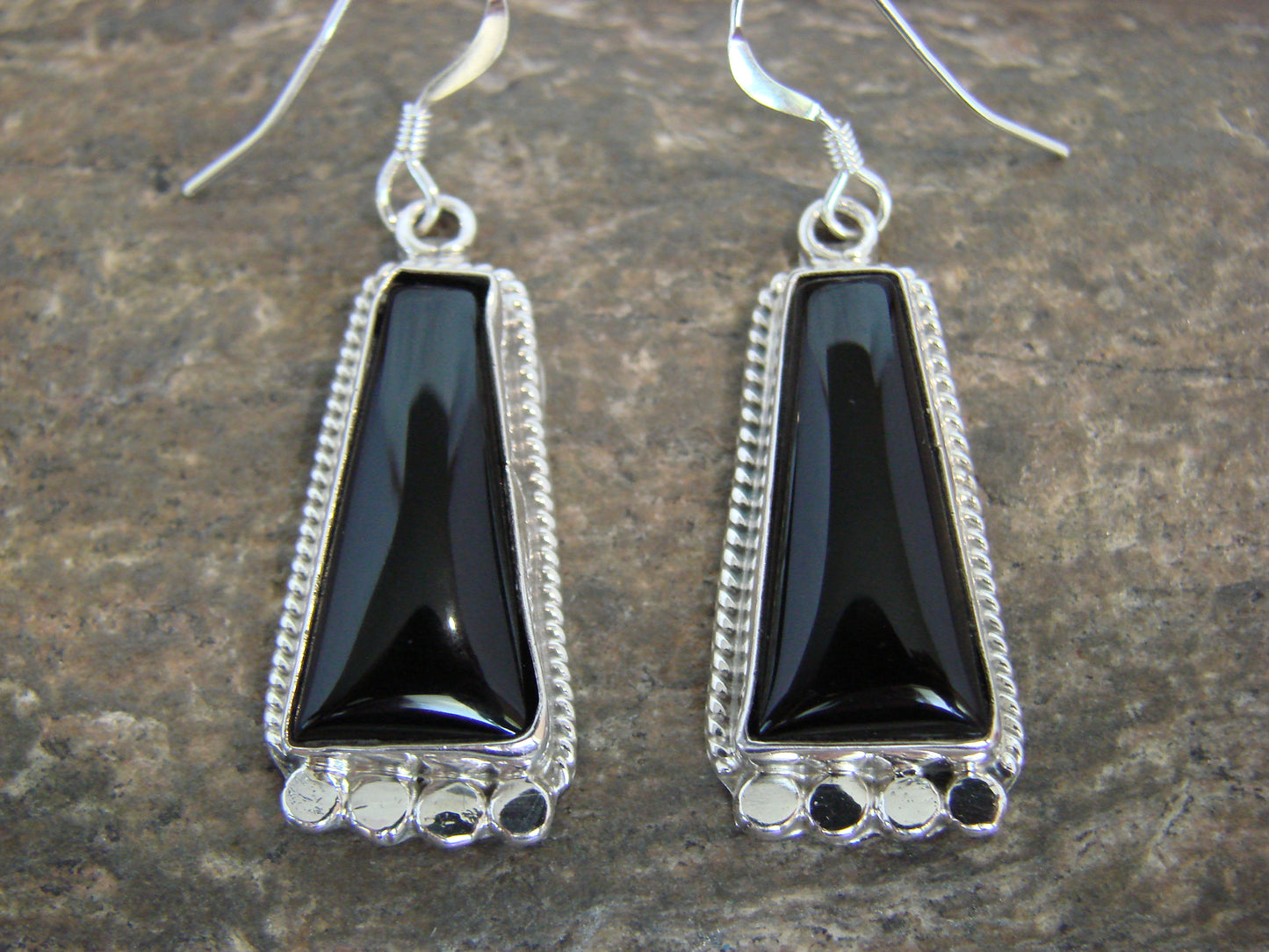 Native American Indian Sterling Silver & Onyx Dangle Earrings by Largo