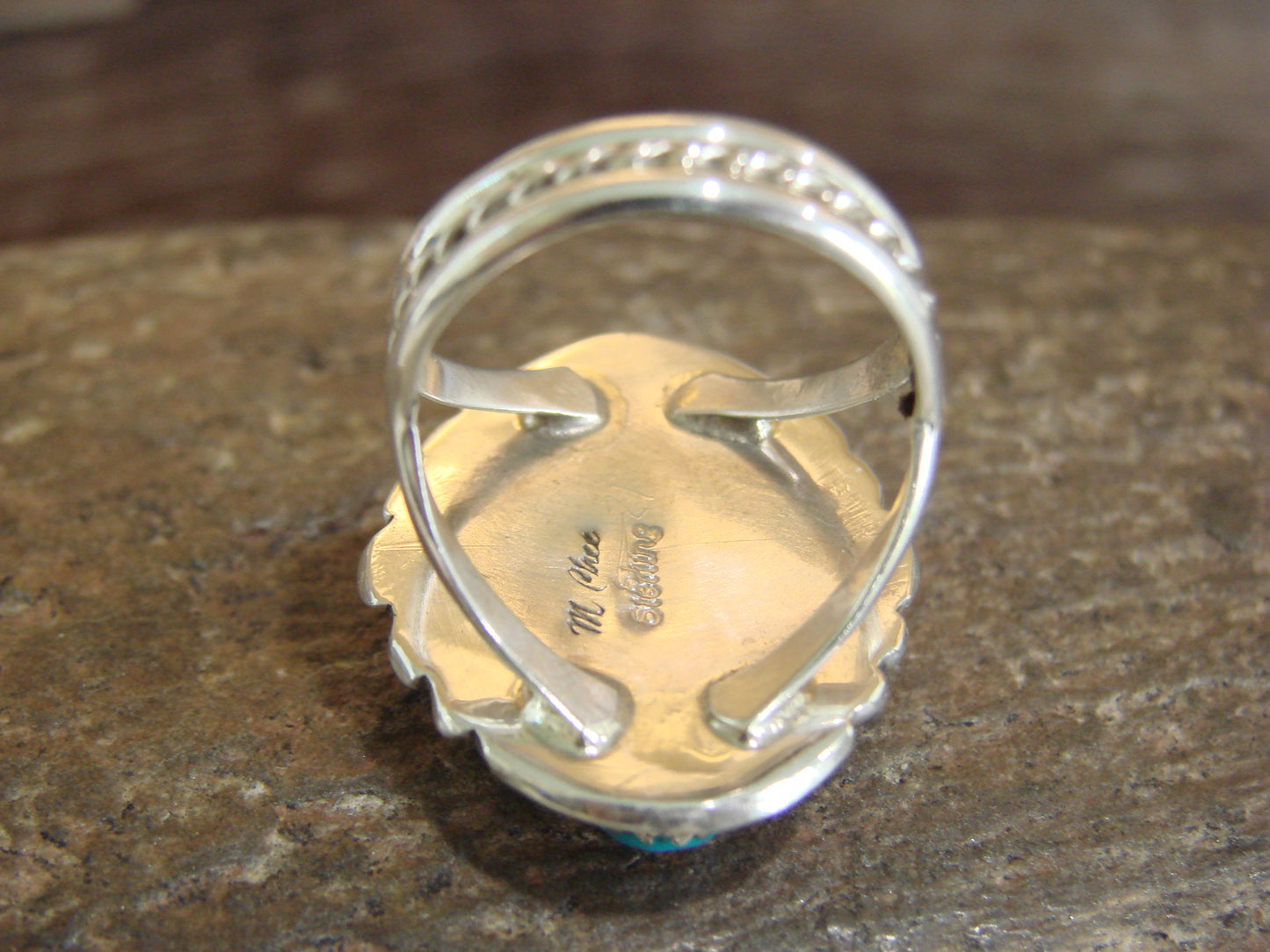 Native American Sterling Silver Turquoise Cluster Ring - Chee - Size 6.5