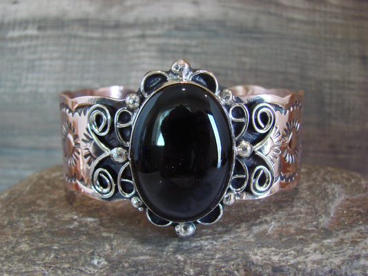 Navajo Indian Copper & Onyx Bracelet by Cleveland