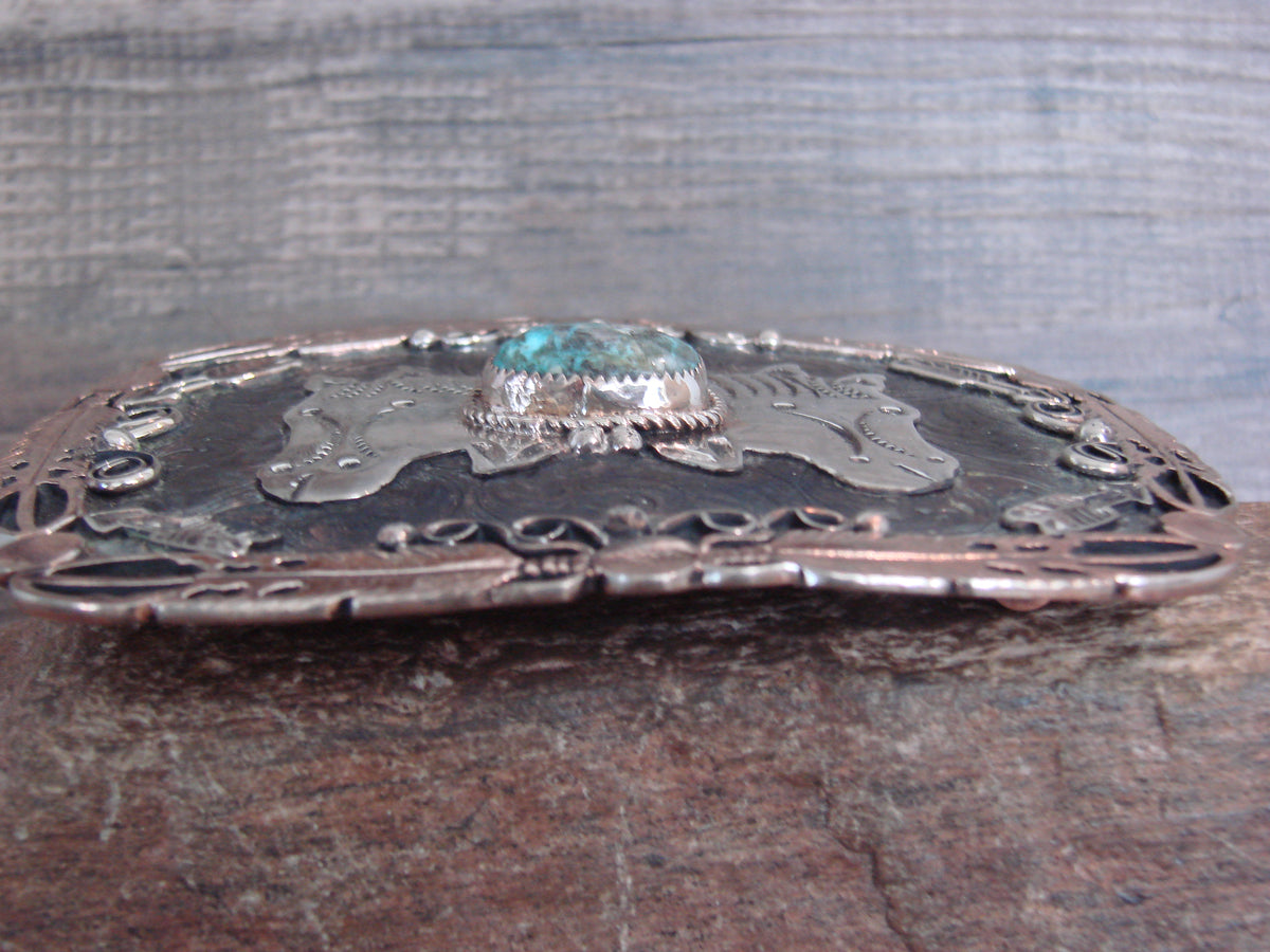 Native American Nickel Silver & Turquoise Horse Belt Buckle - Cleveland