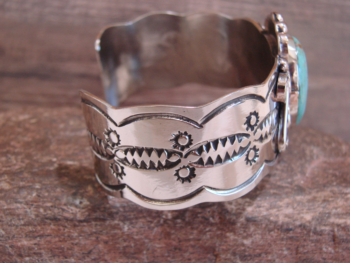 Native American Nickel Silver & Turquoise Bracelet by Cleveland