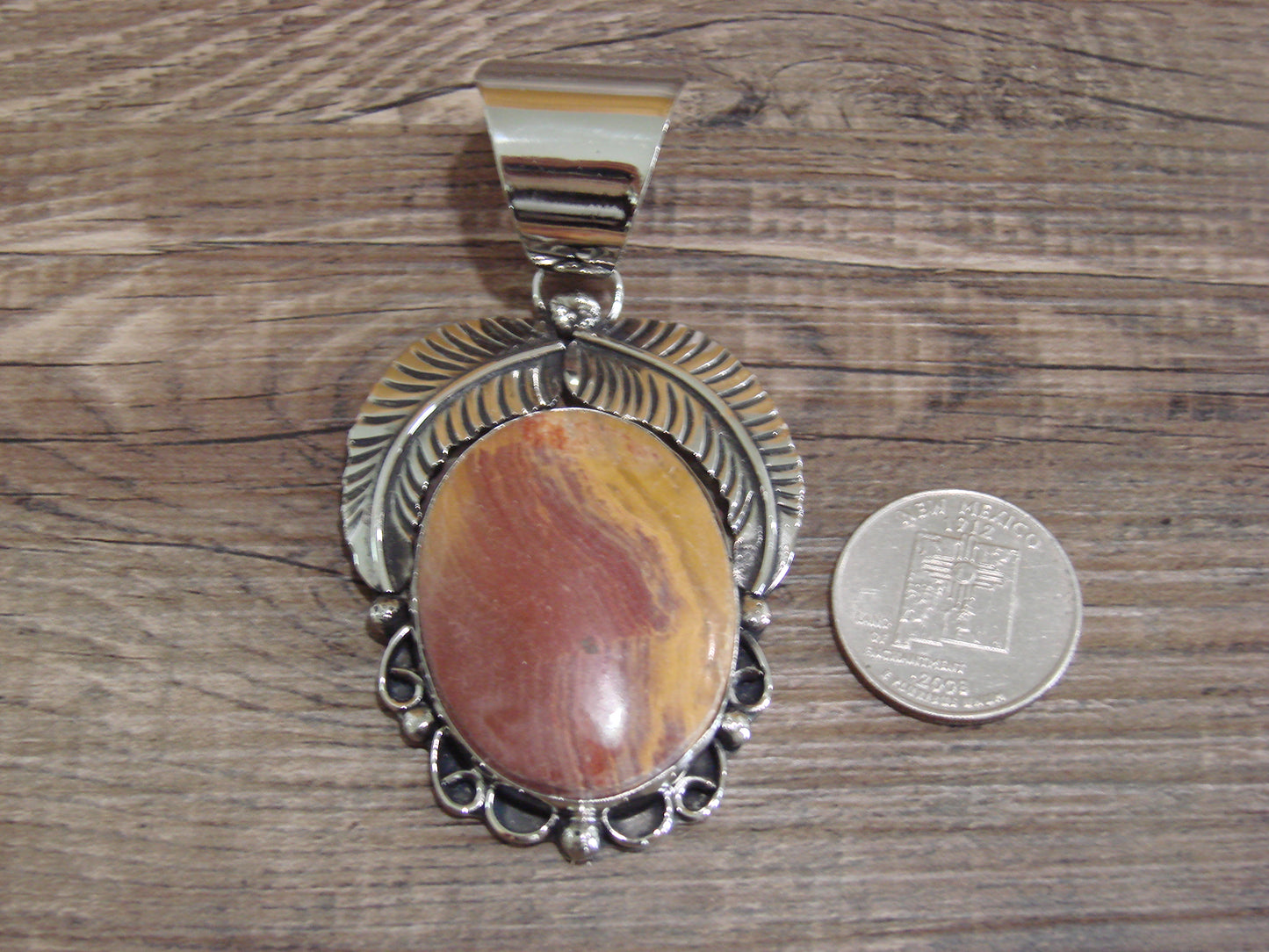Large Navajo Indian Nickel Silver & Jasper Pendant by Cleveland