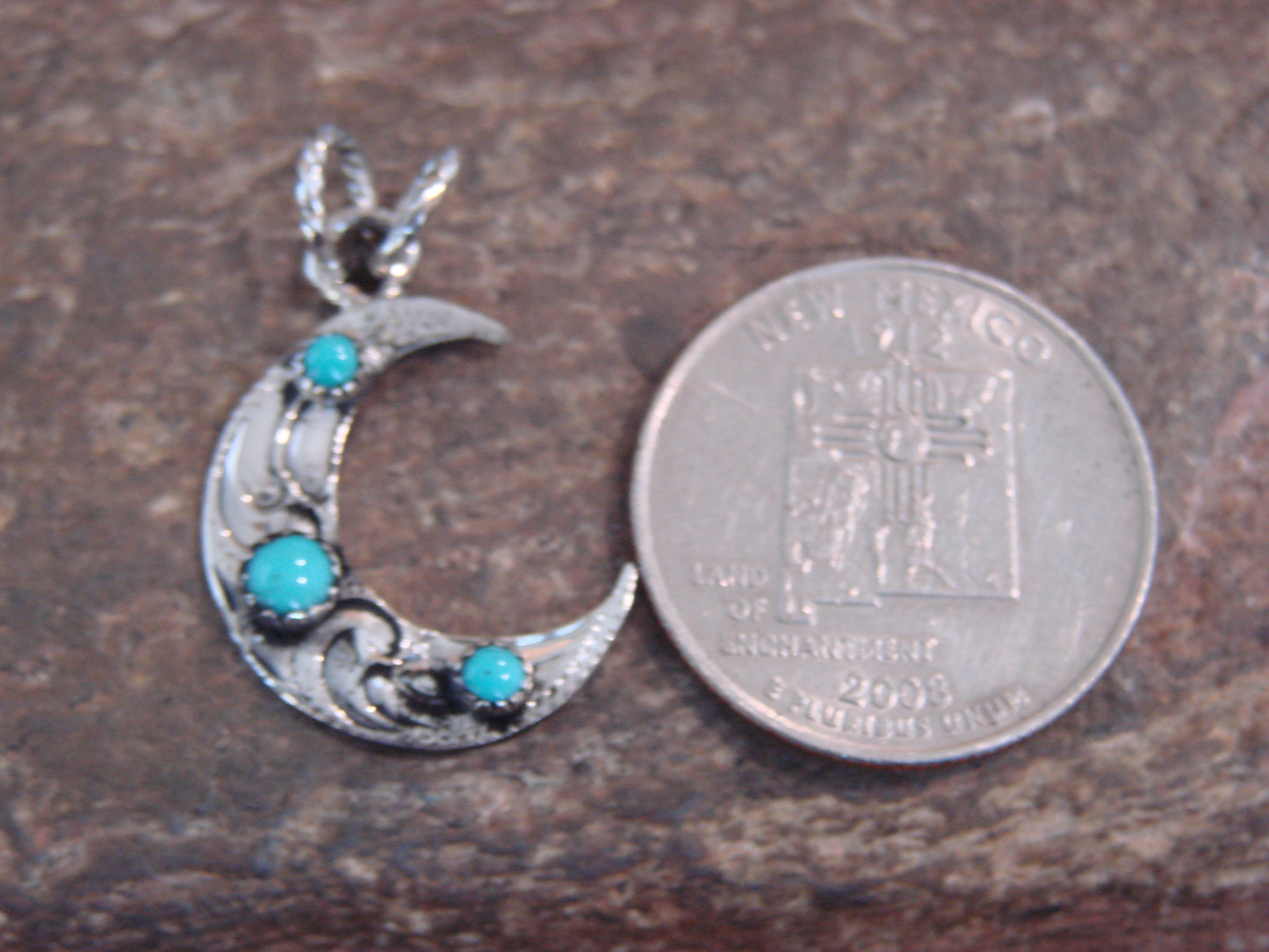 Native American Sterling Silver Turquoise Moon Pendant - Belin