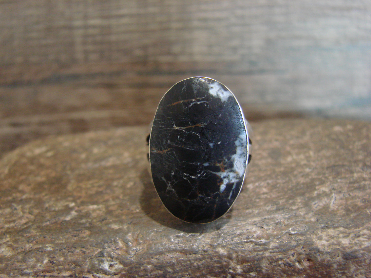 Native American Sterling Silver & White Buffalo Turquoise Ring by Smith - Size 6