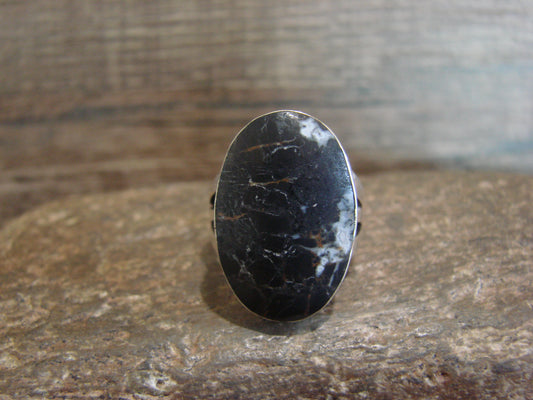 Native American Sterling Silver & White Buffalo Turquoise Ring by Smith - Size 6