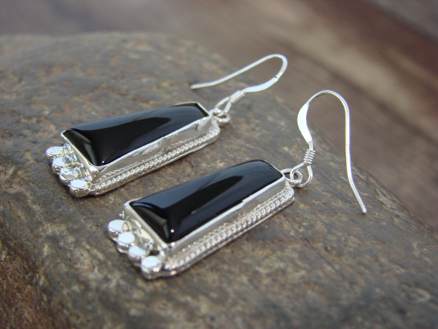 Native American Indian Sterling Silver & Onyx Dangle Earrings by Largo