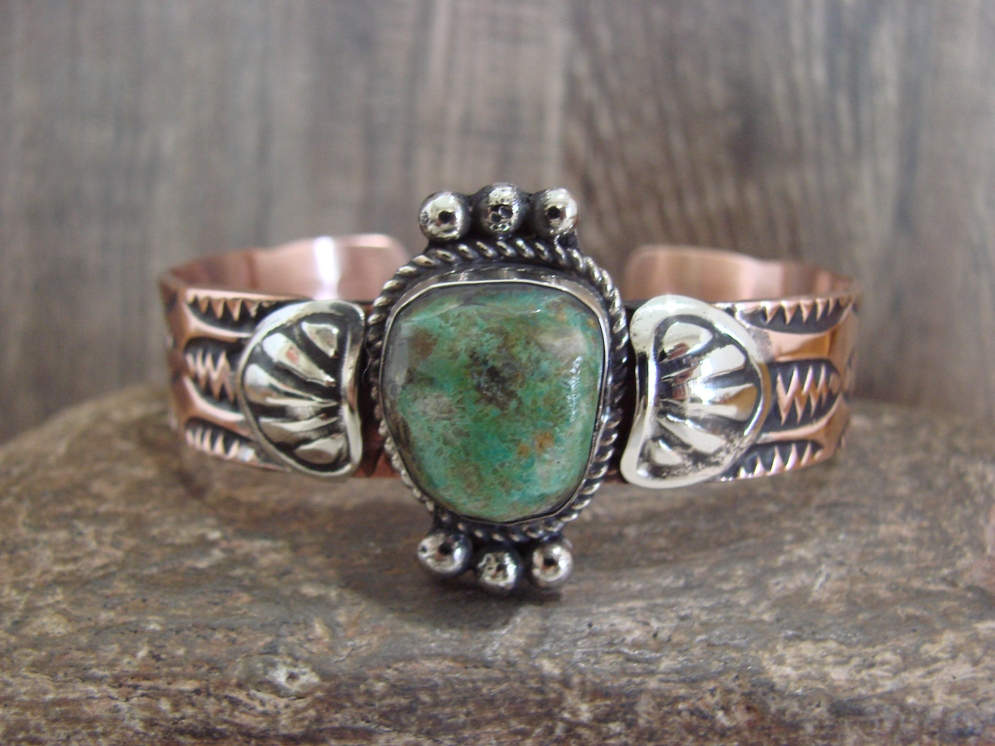 Native American Copper & Turquoise Bracelet by Cleveland