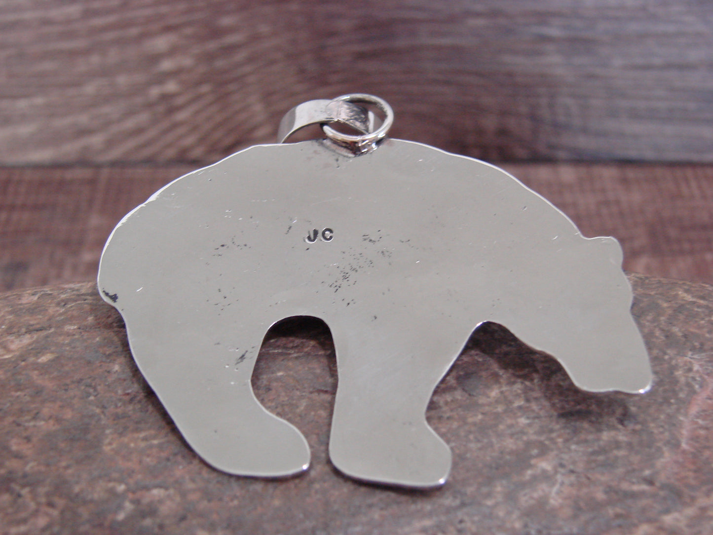 Native American Nickel Silver & Turquoise Bear Pendant - Cleveland