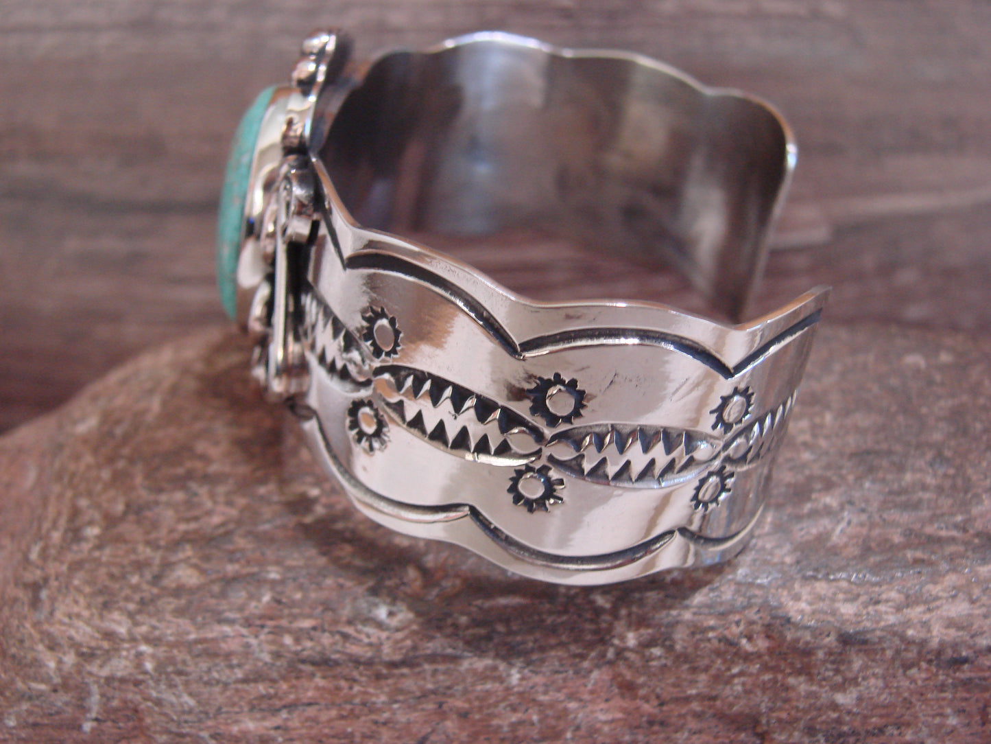 Native American Nickel Silver & Turquoise Bracelet by Cleveland