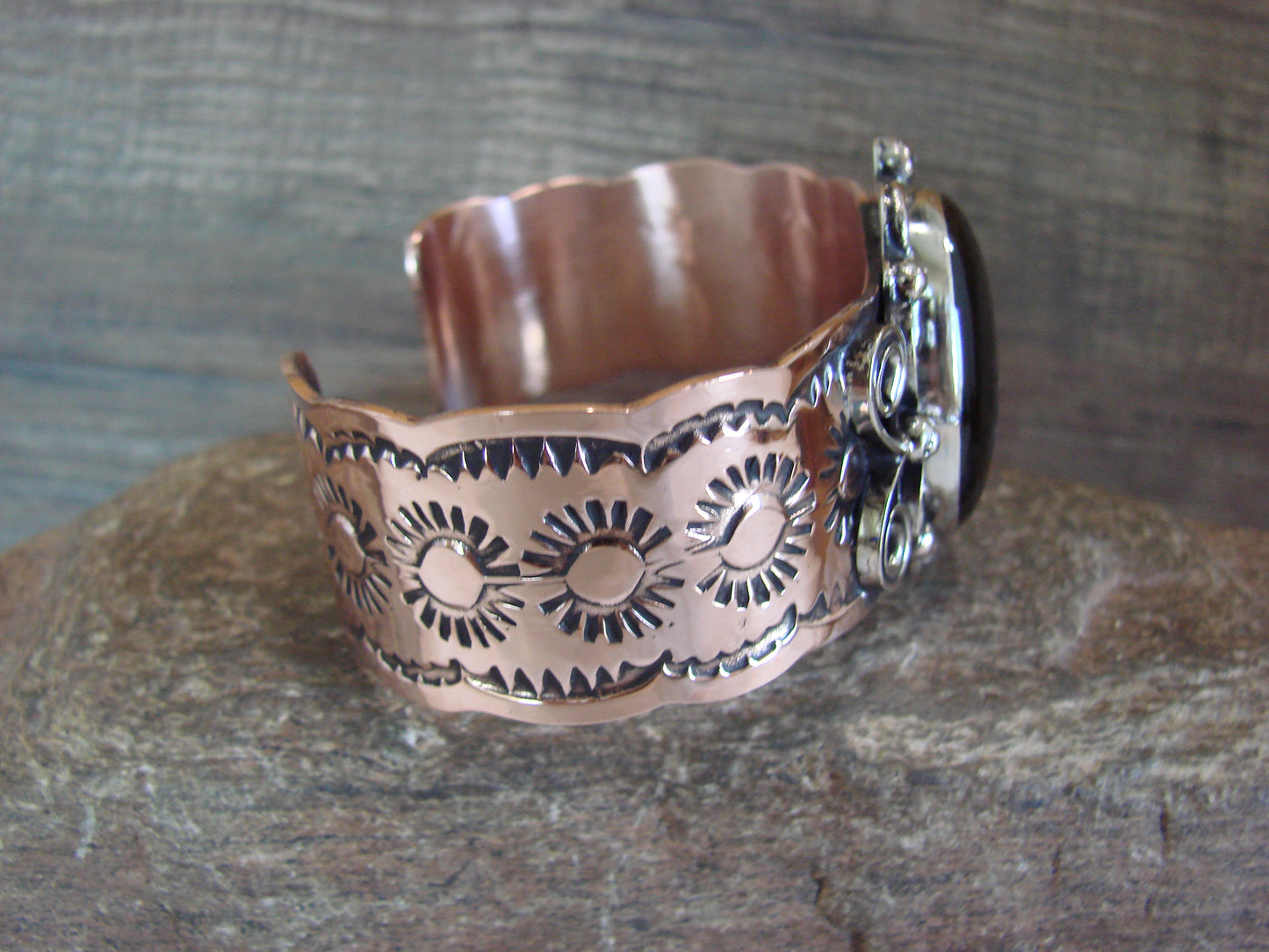 Navajo Indian Copper & Onyx Bracelet by Cleveland