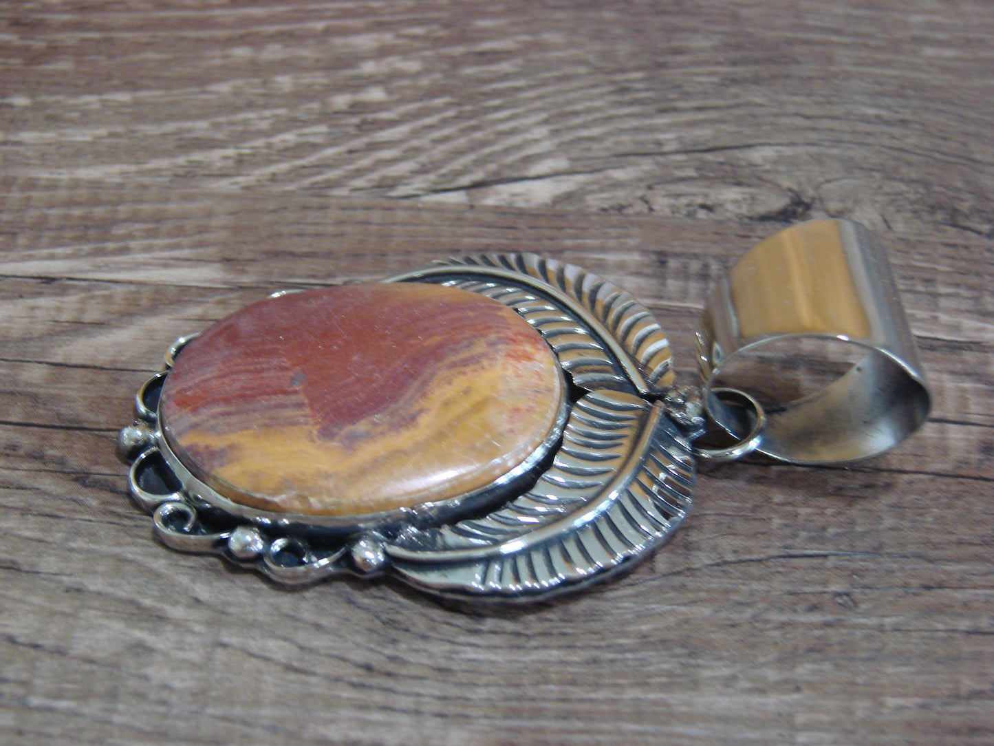 Large Navajo Indian Nickel Silver & Jasper Pendant by Cleveland