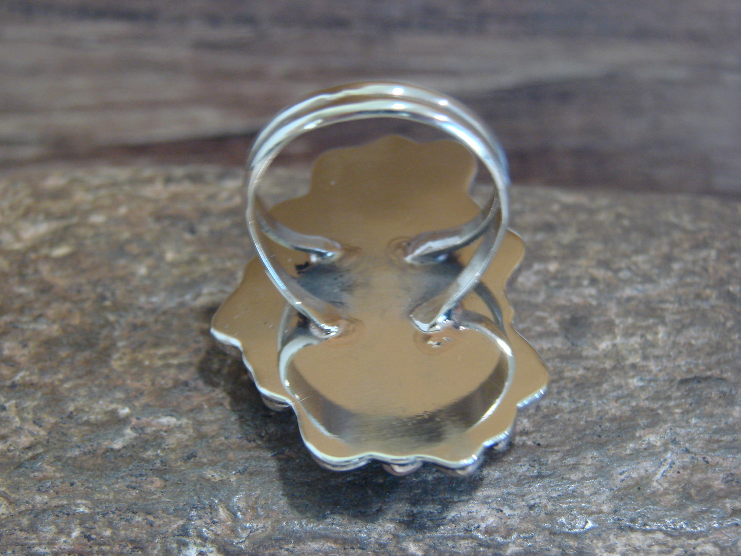 Native American Nickel Silver & Turquoise Ring by Cleveland - Size 10.5