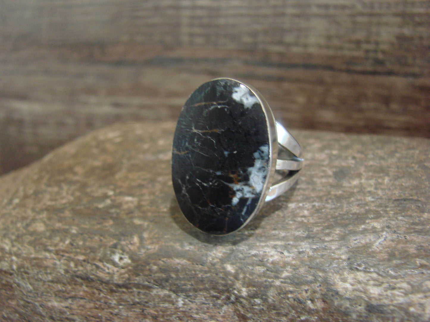 Native American Sterling Silver & White Buffalo Turquoise Ring by Smith - Size 6