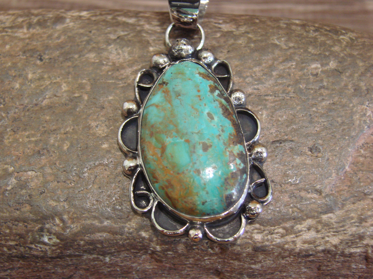 Native American Navajo Nickel Silver & Turquoise Pendant - Cleveland