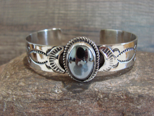Navajo Indian Nickel Silver & Hematite Bracelet by Cleveland