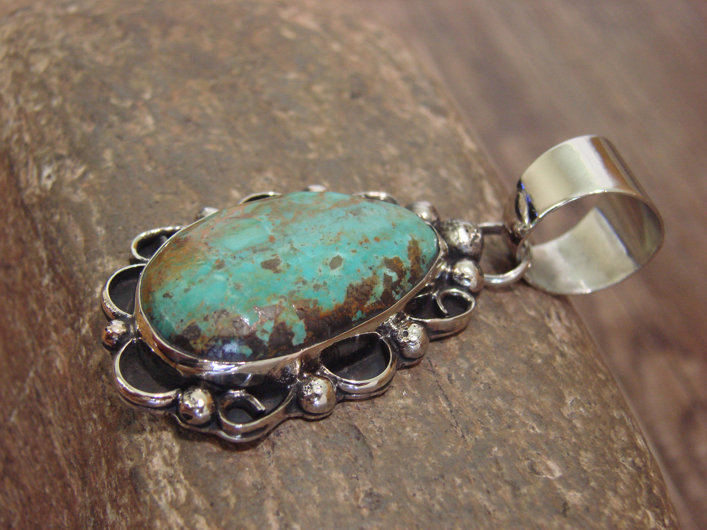 Native American Navajo Nickel Silver & Turquoise Pendant - Cleveland