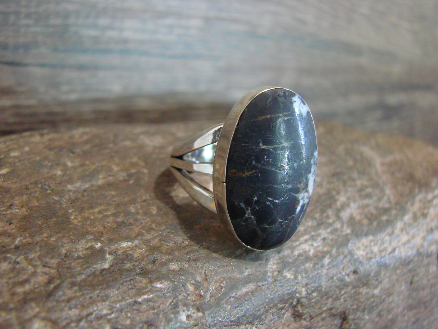 Native American Sterling Silver & White Buffalo Turquoise Ring by Smith - Size 6