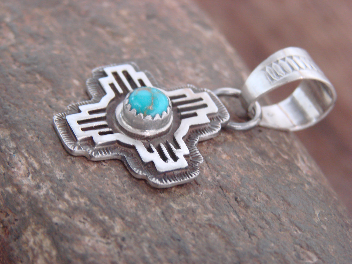 Native American Sterling Silver & Turquoise Zia Symbol Pendant - McCarthy