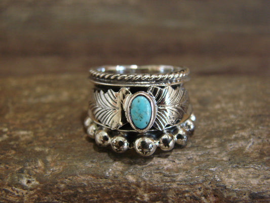 Native American Sterling Silver & Turquoise Ring by Tom Lewis - Size 5.5