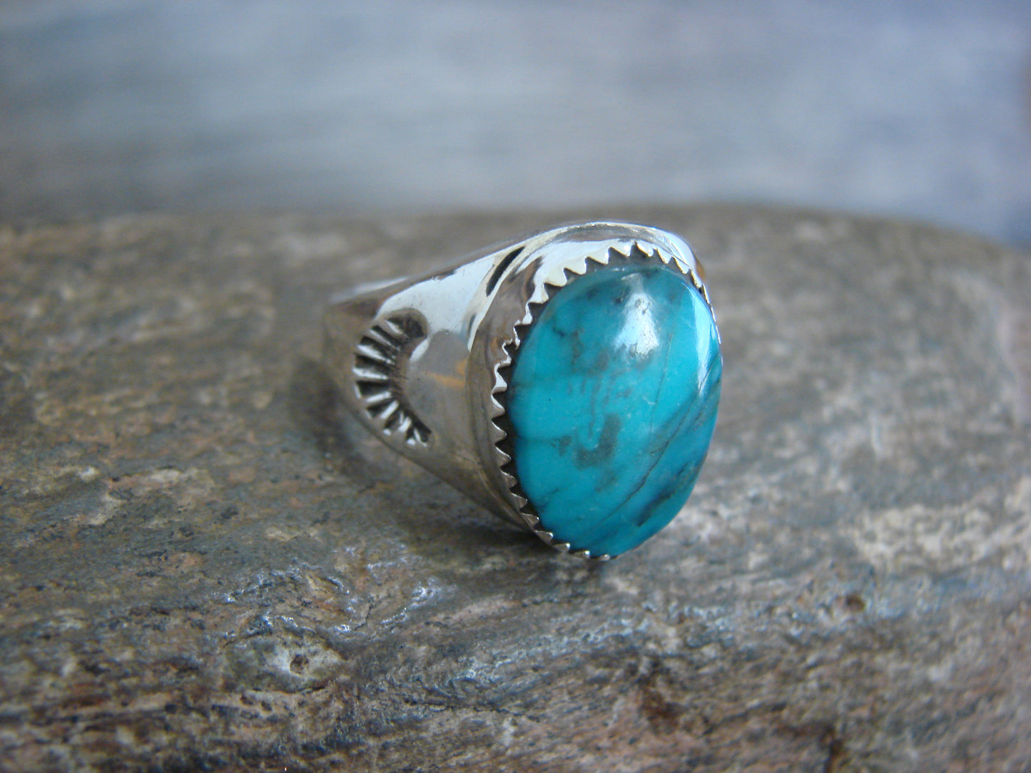 Native American Sterling Silver & Turquoise Ring by Bekis - Size 8.5