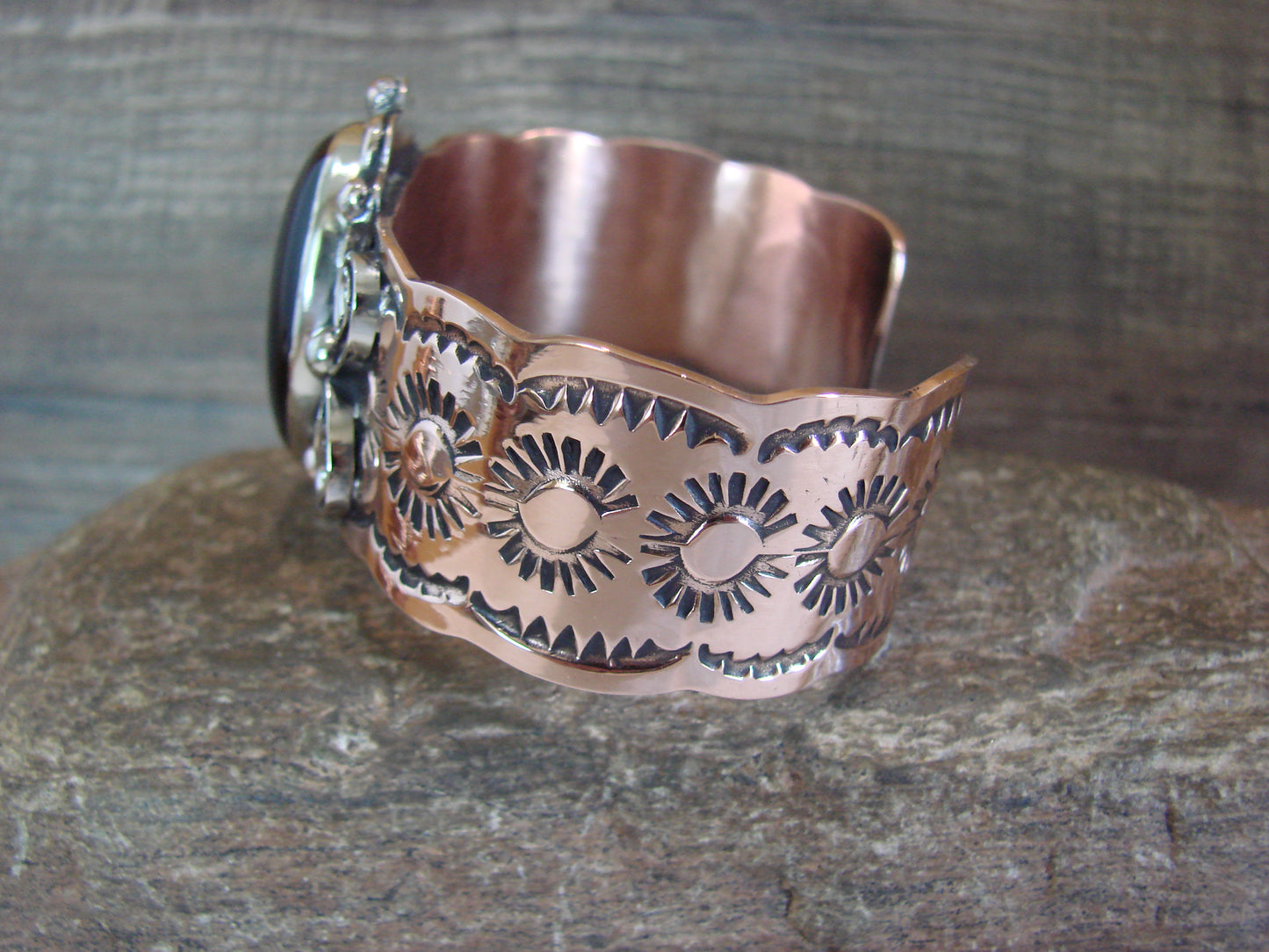 Navajo Indian Copper & Onyx Bracelet by Cleveland