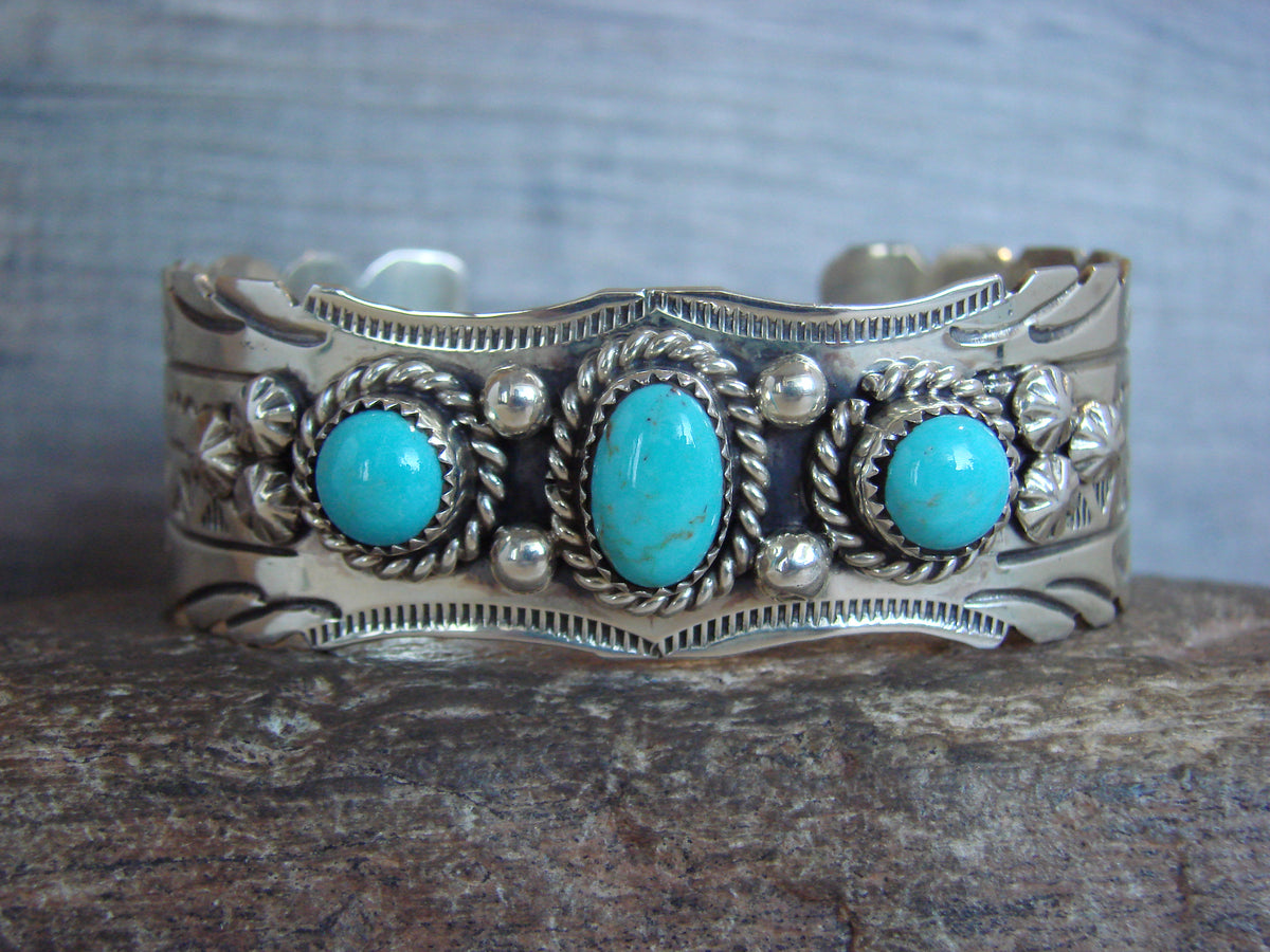 Native American Sterling Silver & Turquoise Row Bracelet by Bahe