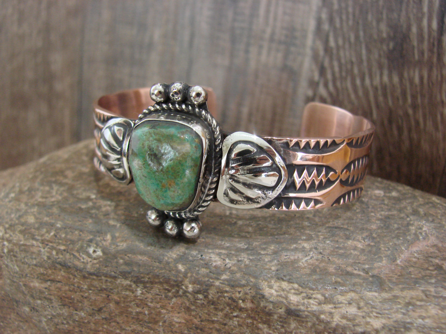 Native American Copper & Turquoise Bracelet by Cleveland