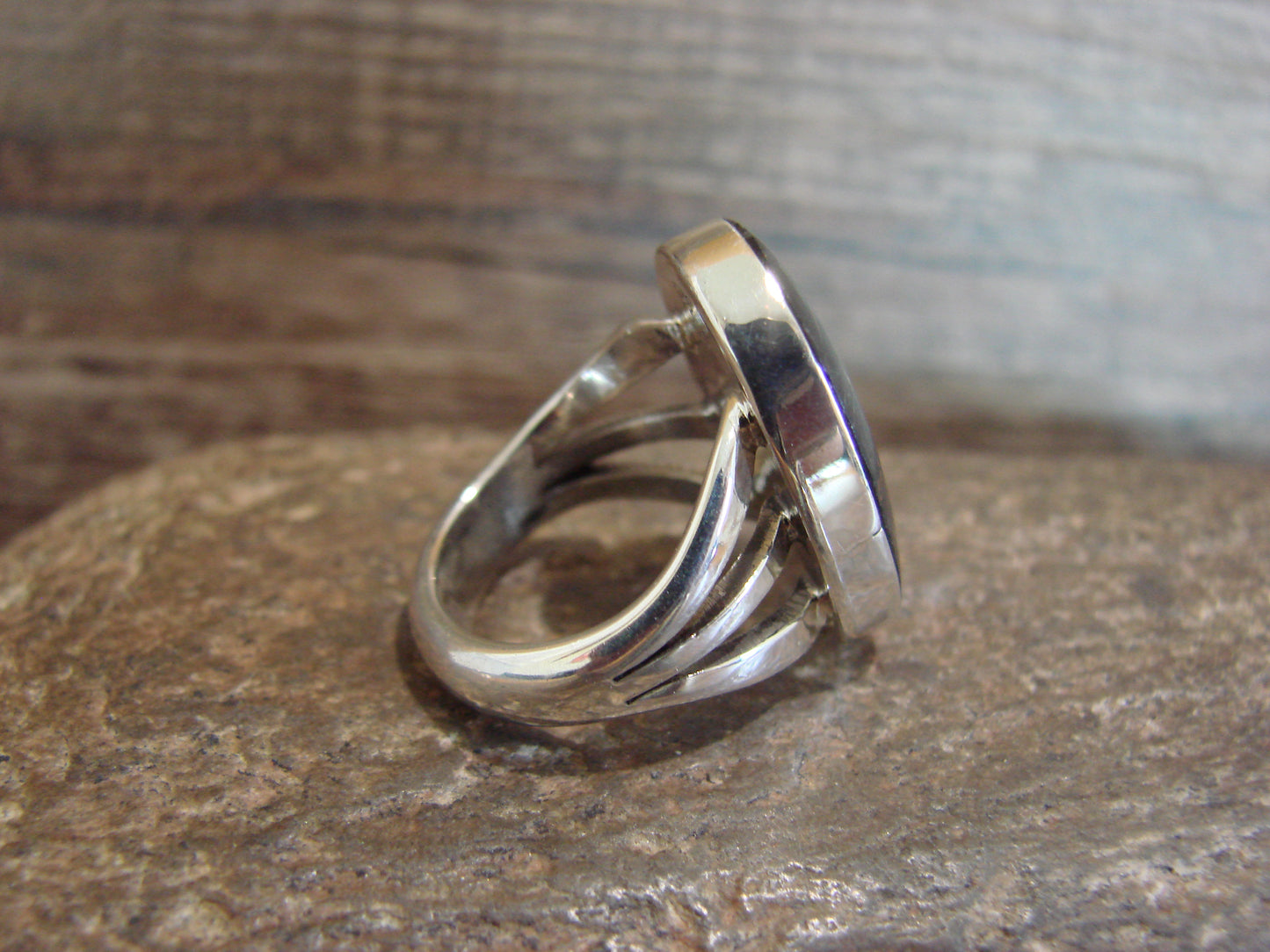 Native American Sterling Silver & White Buffalo Turquoise Ring by Smith - Size 6